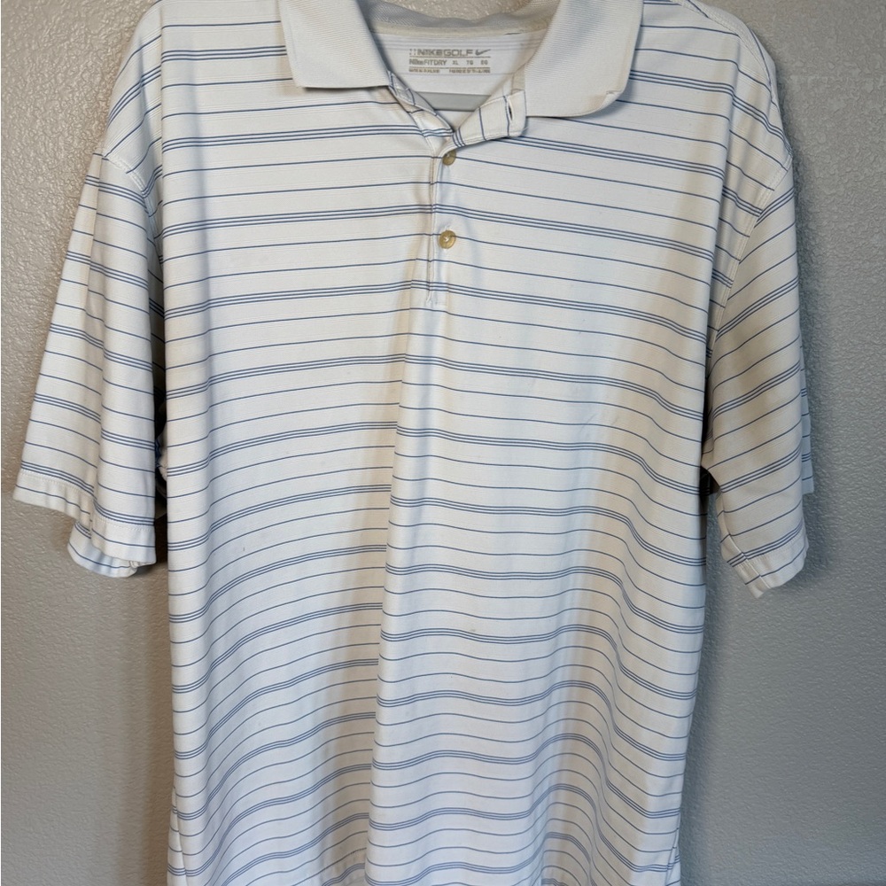 Nike White Polo with Blue Stripes